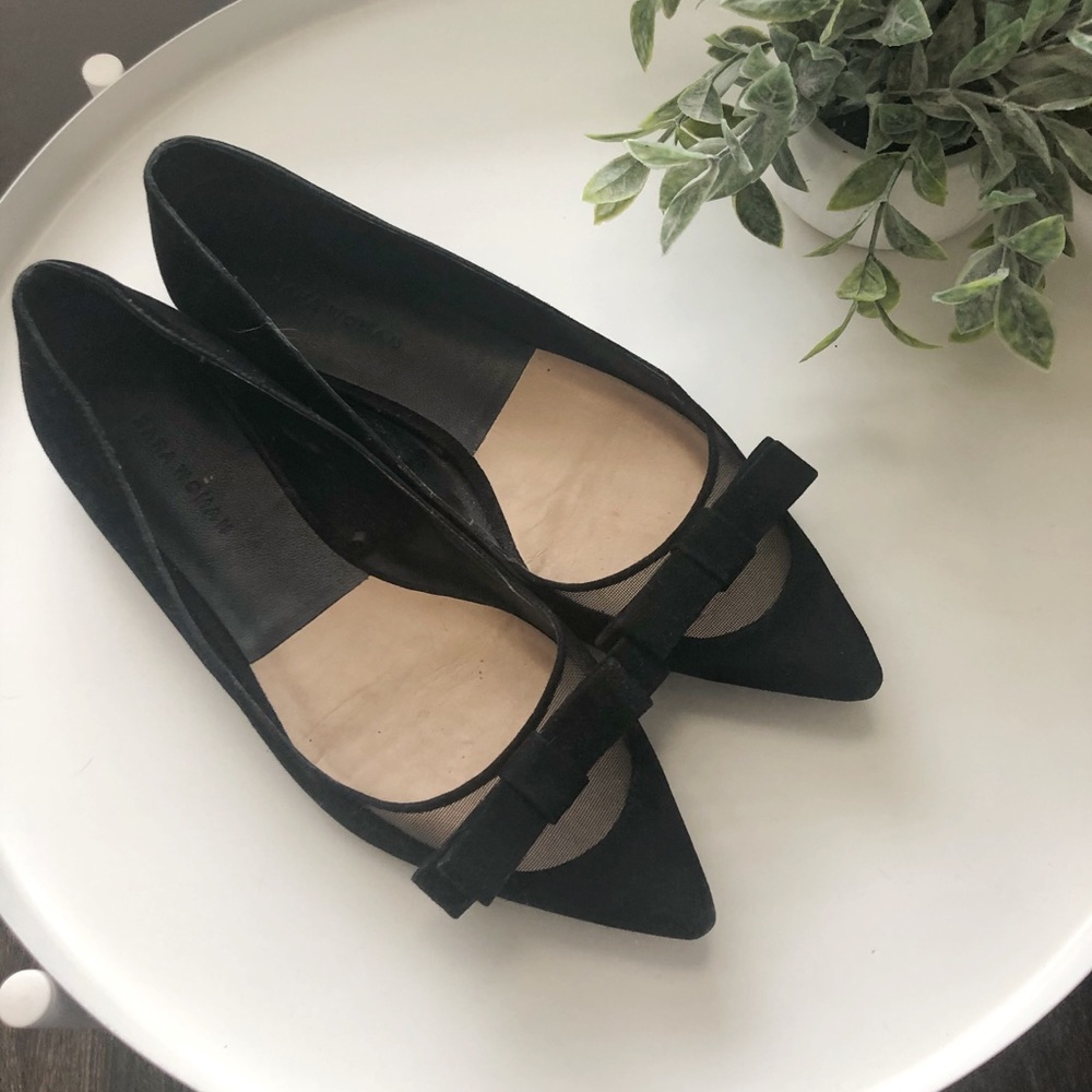 SOLD Zara Women Pointed Toe Bow Suede Ballet Flats